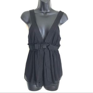 Forever 21 Bow Bead Silk Babydoll Black Tank top S